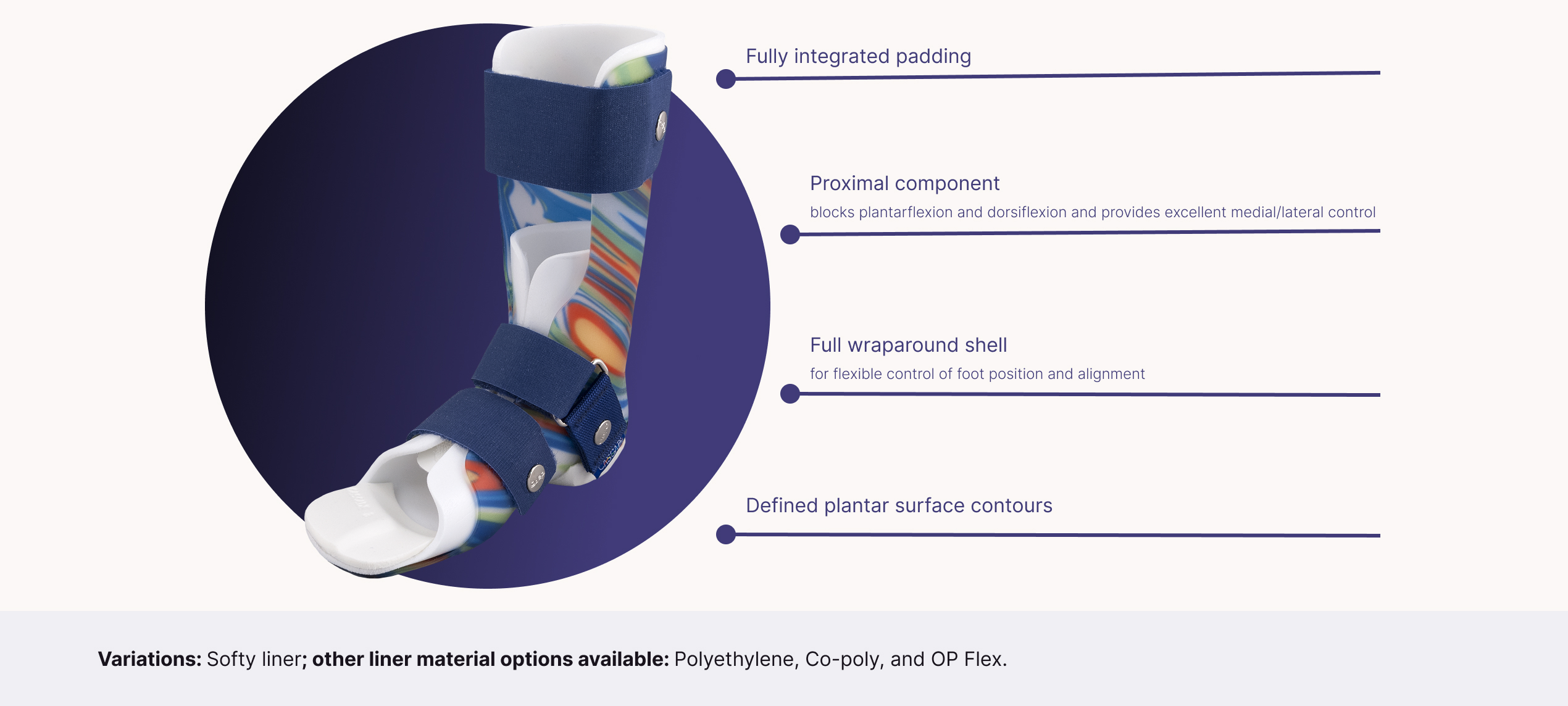 This image shows product features of the product DAFO FA Softy